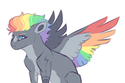Size: 4000x2634 | Tagged: safe, artist:venommocity, imported from derpibooru, oc, oc only, oc:greywind, pegasus, pony, colored wings, female, magical lesbian spawn, mare, multicolored wings, offspring, parent:clear sky, parent:rainbow dash, simple background, solo, white background, wings