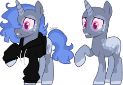 Size: 3660x2531 | Tagged: safe, artist:kurosawakuro, imported from derpibooru, oc, oc only, pony, unicorn, base used, clothes, high res, hoodie, magical lesbian spawn, male, offspring, parent:derpy hooves, parent:twilight sparkle, parents:twerpy, simple background, solo, teenager, transparent background