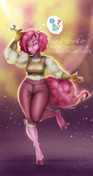 Size: 480x900 | Tagged: safe, artist:ladykraken, imported from derpibooru, pinkie pie, anthro, unguligrade anthro, clothes, solo, wrench