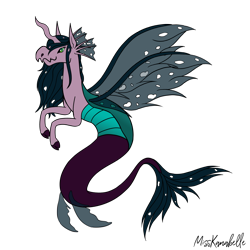 Size: 2000x2000 | Tagged: safe, artist:misskanabelle, imported from derpibooru, oc, oc only, siren, crack ship offspring, female, high res, interspecies offspring, magical lesbian spawn, offspring, parent:aria blaze, parent:queen chrysalis, signature, simple background, siren oc, solo, transparent background