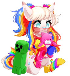 Size: 2348x2532 | Tagged: safe, artist:ohhoneybee, imported from derpibooru, oc, oc only, pony, creeper, female, high res, mare, plushie, simple background, solo, teddy bear, transparent background