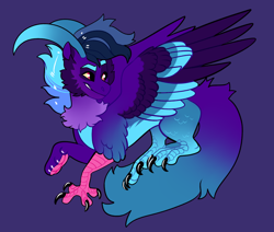 Size: 2600x2200 | Tagged: safe, artist:loryska, imported from derpibooru, oc, oc only, draconequus, blue background, high res, interspecies offspring, offspring, parent:discord, parent:rainbow dash, parents:discodash, simple background, solo