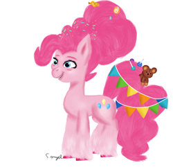 Size: 720x693 | Tagged: safe, artist:soft_angel, imported from derpibooru, pinkie pie, earth pony, pony, spoiler:g5, female, g4, g4 to g5, g5, simple background, solo, white background