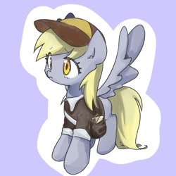 Size: 1200x1200 | Tagged: safe, artist:770nanao15, imported from derpibooru, derpy hooves, pegasus, pony, cute, derpabetes, female, letter, mailmare, mailmare uniform, mare, satchel, solo, spread wings, wings