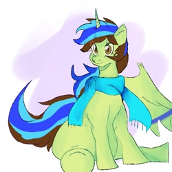 Size: 768x768 | Tagged: safe, imported from derpibooru, oc, oc only, oc:epsi, oc:epsi pep power, alicorn, pony, clothes, cute, ethanepsc4, female, mare, scarf, sitting