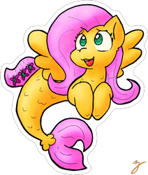 Size: 760x896 | Tagged: safe, artist:zutcha, imported from derpibooru, fluttershy, merpony, seapony (g4), female, open mouth, outline, seaponified, seapony fluttershy, simple background, smiling, solo, species swap, spread wings, transparent background, white outline, wings