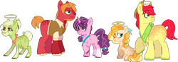 Size: 1510x528 | Tagged: safe, artist:rickysocks, imported from derpibooru, big macintosh, bright mac, granny smith, pear butter, sugar belle, pony, halo, implied death, simple background, transparent background