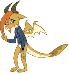 Size: 3470x3739 | Tagged: safe, artist:ponygamer2020, artist:tomfraggle, imported from derpibooru, ocellus, changedling, changeling, dragon, fallout equestria, school daze, blushing, clothes, cute, diaocelles, disguise, disguised changeling, dragon ocellus, dragoness, dragons wearing clothes, fallout, female, high res, horns, jumpsuit, looking at you, pipboy, shy, simple background, smiling, smiling at you, solo, spread wings, teenaged dragon, transparent background, vault suit, vector, wings