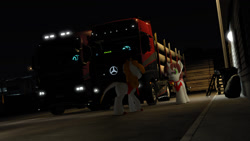 Size: 1366x768 | Tagged: safe, artist:dianetgx, imported from derpibooru, oc, oc:irina volkova, oc:novita quester, kirin, unicorn, euro truck simulator 2, truck, trucker