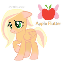 Size: 720x720 | Tagged: safe, artist:wittleponiez, imported from derpibooru, oc, oc only, pegasus, art, cute, drawing, freckles, magical lesbian spawn, offspring, original art, original character do not steal, parent:applejack, parent:fluttershy, parents:appleshy, simple background, smiling, white background, wings