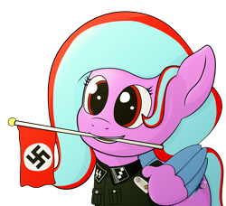 Size: 2610x2376 | Tagged: safe, artist:xppp1n, imported from ponybooru, oc, oc:star beats, pegasus, flag, mouth hold, nazi, simple background, solo, swastika, transparent background