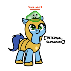 Size: 831x828 | Tagged: safe, artist:neuro, oc, oc only, earth pony, pony, armor, earth pony oc, female, guardsmare, health bars, helmet, hoof shoes, internal screaming, mare, royal guard, rpg, simple background, slime, smiling, transparent background