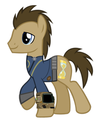 Size: 900x1064 | Tagged: safe, artist:misterlolrus, artist:ponygamer2020, edit, edited screencap, imported from derpibooru, screencap, doctor whooves, time turner, earth pony, pony, fallout equestria, clothes, fallout, jumpsuit, male, not a vector, pipboy, simple background, solo, stallion, transparent background, vault suit, vector, walking