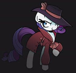 Size: 2206x2127 | Tagged: safe, alternate version, artist:kindakismet, imported from derpibooru, rarity, pony, unicorn, black background, clothes, coat, detective rarity, female, hat, high res, mare, simple background, solo
