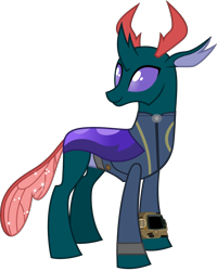 Size: 4007x5000 | Tagged: safe, artist:dashiesparkle, artist:ponygamer2020, edit, edited screencap, imported from derpibooru, screencap, pharynx, changedling, changeling, fallout equestria, to change a changeling, absurd resolution, clothes, fallout, jumpsuit, not a vector, pipboy, prince pharynx, simple background, solo, transparent background, vault suit, vector