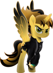 Size: 5830x8062 | Tagged: safe, artist:lincolnbrewsterfan, derpibooru exclusive, imported from derpibooru, oc, oc:killer epic, alicorn, pony, fallout equestria, my little pony: the movie, .svg available, alicorn oc, alternate design, alternate universe, awesome face, belt, clothes, colored wings, computer screen, cross, cross necklace, crossed hooves, determination, determined, determined face, determined look, determined smile, fire, glow, glowing, gold pipbuck 3000, gradient ears, gradient eyes, gradient wings, gun, handgun, highlights, holster, horn, jacket, leather jacket, lincoln brewster, looking at you, male, mane, movie accurate, neck line, pipbuck, pipbuck 3000, pistol, ponified, ponified music artist, raised eyebrow, raised hoof, revolver, screen, shading, simple background, smiling, smiling at you, spread wings, stallion, stallion oc, straightjacket, strings, svg, tail, transparent background, utility belt, vector, vigilance (gun), weapon, wings, zipper