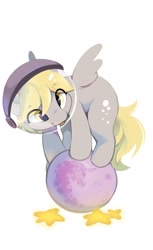 Size: 1324x2160 | Tagged: safe, artist:apple_nettle, artist:shuryashish, imported from derpibooru, derpy hooves, pegasus, pony, :p, balancing, cute, cutie mark, derpabetes, derpfest, female, helmet, mare in the moon, moon, simple background, solo, space helmet, spread wings, stars, tangible heavenly object, tongue out, white background, wings