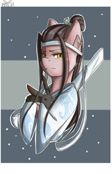 Size: 1025x1594 | Tagged: safe, artist:yuris, imported from derpibooru, oc, oc only, pony, rabbit, abstract background, animal, anime, beast, china, clothes, clothing theft, evil, golden eyes, hanfu, lan wangji, lan zhan, male, mdzs, mo dao zu shi, robe, solo