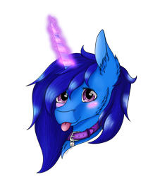 Size: 2000x2200 | Tagged: safe, artist:ginnythequeen, imported from derpibooru, oc, oc only, oc:delly, pony, unicorn, collar, cute, fluffy, high res, magic, solo, tongue out