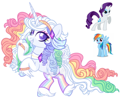 Size: 2647x2102 | Tagged: safe, artist:shineyaris, imported from derpibooru, oc, oc only, pony, unicorn, clothes, female, high res, jewelry, magical lesbian spawn, necklace, offspring, parent:rainbow dash, parent:rarity, parents:raridash, signature, simple background, socks, white background