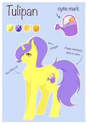 Size: 2480x3508 | Tagged: safe, artist:themstap, imported from derpibooru, oc, oc:tulipan, unicorn, chest fluff, female, high res, mare, ponytail, reference sheet