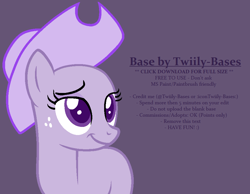 Size: 929x720 | Tagged: safe, artist:shiibases, imported from derpibooru, oc, oc only, earth pony, pony, bald, base, bust, earth pony oc, eyelashes, female, freckles, hat, looking back, mare, purple background, simple background, smiling, solo