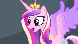 Size: 1920x1080 | Tagged: safe, imported from derpibooru, screencap, princess cadance, alicorn, pony, equestria games (episode), crown, female, jewelry, mare, open mouth, regalia, slim, solo, spread wings, thin, tiara, wings