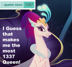 Size: 619x573 | Tagged: safe, edit, edited screencap, imported from derpibooru, screencap, queen novo, seapony (g4), derpibooru, my little pony: the movie, 1337, caption, meta, tags, text