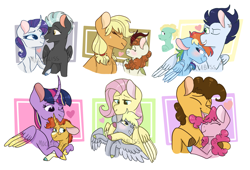 Size: 3391x2303 | Tagged: safe, artist:moccabliss, imported from derpibooru, applejack, autumn blaze, cheese sandwich, derpy hooves, fluttershy, pinkie pie, rainbow dash, rarity, soarin', sunburst, thunderlane, twilight sparkle, zephyr breeze, alicorn, earth pony, pegasus, pony, unicorn, autumnjack, cheesepie, colored hooves, curved horn, derpyshy, female, heart, high res, horn, hug, lesbian, male, mane six, mare, rarilane, shipping, size difference, soarindash, stallion, straight, twiburst, twilight sparkle (alicorn), watermark