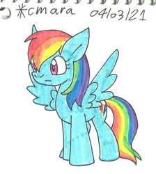 Size: 777x866 | Tagged: safe, artist:cmara, imported from derpibooru, rainbow dash, pegasus, pony, female, mare, simple background, solo, traditional art, white background