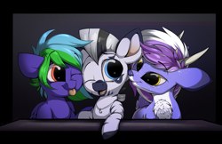 Size: 3064x1984 | Tagged: safe, artist:arume_lux, artist:luxsimx, imported from derpibooru, oc, oc only, oc:berry frost, oc:kona, oc:weldbead, deer, pegasus, pony, zebra, female, male, mare, stallion, trio