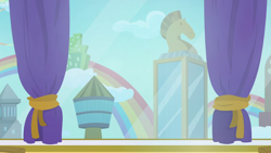Size: 1280x720 | Tagged: safe, imported from derpibooru, screencap, grannies gone wild, background, building, curtain, curtains, hotel room, las pegasus, no pony, rainbow, scenery, scenic ponyville, skyscraper
