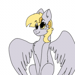 Size: 768x768 | Tagged: safe, artist:valkiria, imported from derpibooru, derpy hooves, pegasus, pony, animated, cute, derpabetes, eating, food, frame by frame, gif, herbivore, muffin, simple background, sitting, solo, that pony sure does love muffins, white background