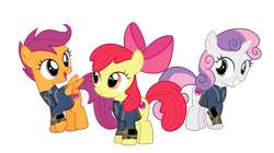Size: 5360x3008 | Tagged: safe, artist:concordisparate, artist:dashiesparkle, artist:ponygamer2020, edit, edited screencap, imported from derpibooru, screencap, apple bloom, scootaloo, sweetie belle, earth pony, pegasus, pony, unicorn, fallout equestria, absurd resolution, adorabloom, apple bloom's bow, bow, clothes, cute, cutealoo, cutie mark, cutie mark crusaders, diasweetes, fallout, female, filly, hair bow, high res, jumpsuit, not a vector, pipboy, simple background, solo, the cmc's cutie marks, transparent background, trio, vault suit, vector