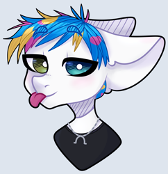 Size: 2273x2352 | Tagged: safe, artist:narik, imported from derpibooru, pegasus, pony, awsten knight, bust, clothes, commission, dyed mane, heterochromia, high res, horseshoes, jewelry, male, necklace, ponified, shirt, solo, stallion, t-shirt, tongue out, waterparks, ych result