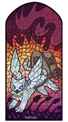 Size: 667x1200 | Tagged: safe, artist:sitaart, imported from derpibooru, oc, oc only, oc:gael, dragon, griffon, ponyfinder, cart, dungeons and dragons, flying, griffon oc, rpg, running, signature, solo, stained glass