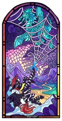 Size: 620x1200 | Tagged: safe, artist:sitaart, imported from derpibooru, oc, oc only, bat pony, dragon, bat pony oc, bat wings, stained glass, wings