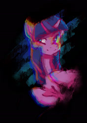 Size: 1600x2264 | Tagged: safe, artist:penny-wren, imported from derpibooru, twilight sparkle, pony, abstract background, chromatic aberration, female, mare, procreate app, solo, synthwave