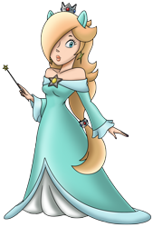 Size: 1608x2376 | Tagged: safe, artist:famousmari5, imported from derpibooru, human, equestria girls, bare shoulders, barely eqg related, blue dress, clothes, crossover, crown, dress, ear piercing, earring, gown, hair over one eye, high res, jewelry, lipstick, long hair, looking at you, magic wand, nintendo, piercing, ponied up, pony ears, ponytail, princess dress, princess rosalina, regalia, rosalina, simple background, super mario bros., transparent background