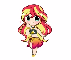 Size: 3940x3333 | Tagged: safe, artist:kittyrosie, imported from derpibooru, sunset shimmer, human, bikini, bikini top, chibi, clothes, cute, digital art, female, humanized, shimmerbetes, simple background, smiling, solo, swimsuit, white background