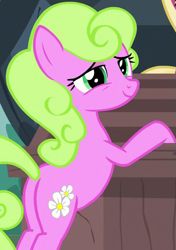 Size: 361x513 | Tagged: safe, imported from derpibooru, screencap, daisy, flower wishes, lily, lily valley, earth pony, pony, it isn't the mane thing about you, season 7, ass, bipedal, bipedal leaning, butt, cute, female, leaning, mare, offscreen character, plot, solo