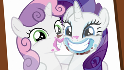 Size: 1280x720 | Tagged: safe, editor:rarity vrymer collective, imported from derpibooru, screencap, rarity, sweetie belle, pony, forever filly, female, sisters