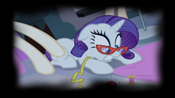 Size: 1280x720 | Tagged: safe, editor:rarity vrymer collective, imported from derpibooru, screencap, rarity, for whom the sweetie belle toils, season 4, carousel boutique, female, floppy ears, glasses rarity, measuring tape