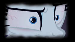 Size: 1280x720 | Tagged: safe, editor:rarity vrymer collective, imported from derpibooru, screencap, rarity, for whom the sweetie belle toils, season 4, bloodshot eyes, close-up, extreme close up, extreme close-up, female, what were they thinking, you know for kids