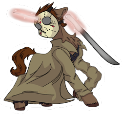 Size: 800x748 | Tagged: safe, artist:lunarlioness14580, imported from derpibooru, pony, jason voorhees, lunarlioness14580, machete, mask, ponified, simple background, transparent background