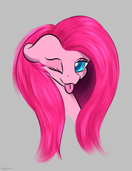 Size: 1716x2228 | Tagged: safe, artist:renarde-louve, imported from derpibooru, pinkie pie, earth pony, pony, :p, ;p, bust, female, gray background, mare, one eye closed, pinkamena diane pie, simple background, solo, tongue out, wink