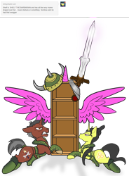 Size: 1000x1362 | Tagged: safe, artist:wiggles, imported from derpibooru, oc, oc:shai ni, oc:techno wizard, pony, unicorn, shelf, sword, weapon