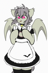 Size: 2000x3000 | Tagged: safe, artist:etoz, imported from derpibooru, oc, oc only, oc:gravel shine, anthro, bat pony, semi-anthro, bat pony oc, bat wings, bell, bell collar, cat bell, clothes, collar, crossdressing, cute, dress, femboy, happy, high res, maid, male, open mouth, request, requested art, sketch, smiling, socks, solo, stallion, stockings, thigh highs, wings