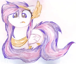 Size: 2048x1721 | Tagged: safe, artist:papersurgery, imported from derpibooru, oc, oc only, oc:athena (shawn keller), pegasus, pony, accessories, accessory, athenabetes, cute, female, guardians of pondonia, mare, open mouth, ponyloaf, sitting, solo, traditional art, watercolor painting