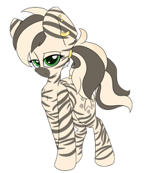 Size: 1588x1848 | Tagged: safe, artist:k-kopp, imported from derpibooru, oc, oc:mayumi, zebra, cutie mark, female, hair ring, jewelry, looking at you, no source available, piercing, ring, standing, stripes